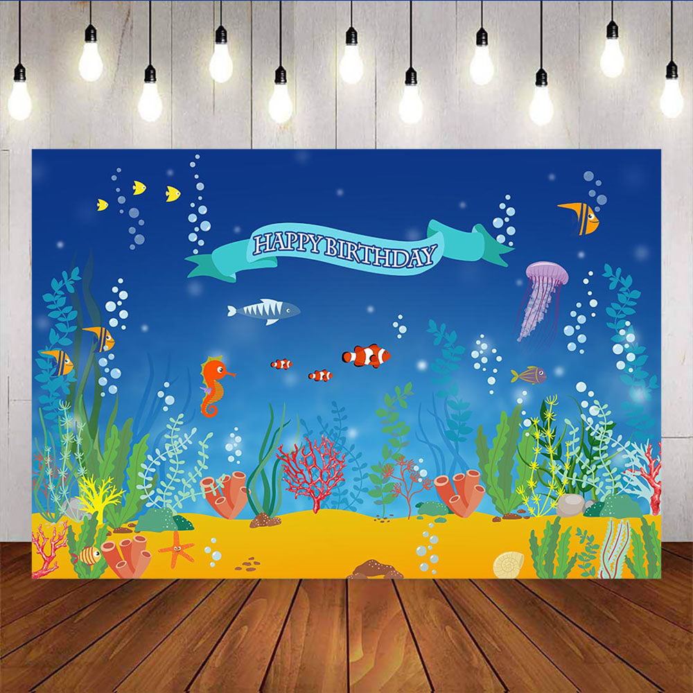 Mocsicka Under Sea Theme Birthday Party Supplies Cute Little Fishes Algae Backdrops-Mocsicka Party