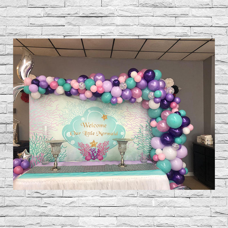 Mocsicka Little Mermaid Baby Shower Backdrop Coral Aquatic Plant Backdrops-Mocsicka Party