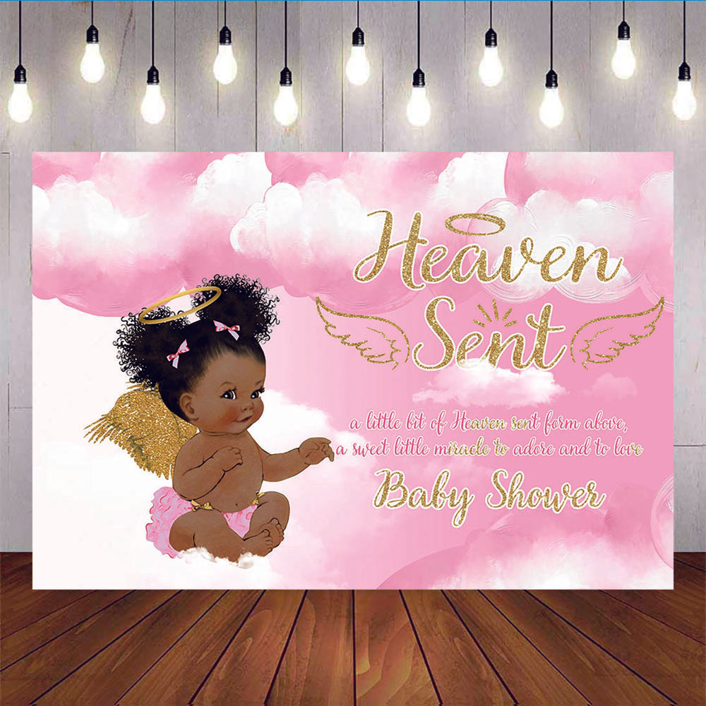 Mocsicka Heaven Sent Baby Shower Backdrop Princess Pink Clouds Photo Banners-Mocsicka Party