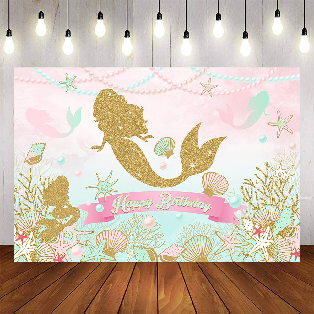Mocsicka Undersea Golden Mermaid Happy Birthday Party Banners-Mocsicka Party
