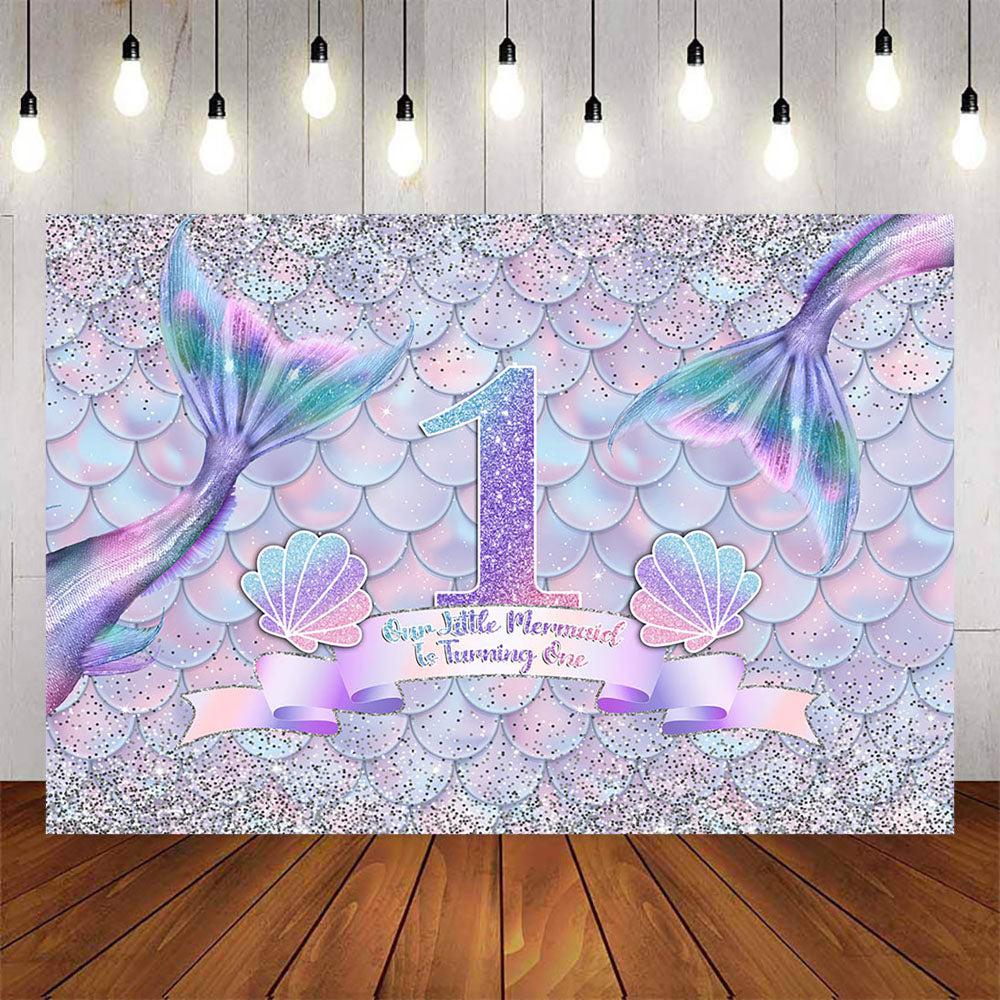 Mocsicka Little Mermaid and Sliver Dots Birthday Backdrop-Mocsicka Party