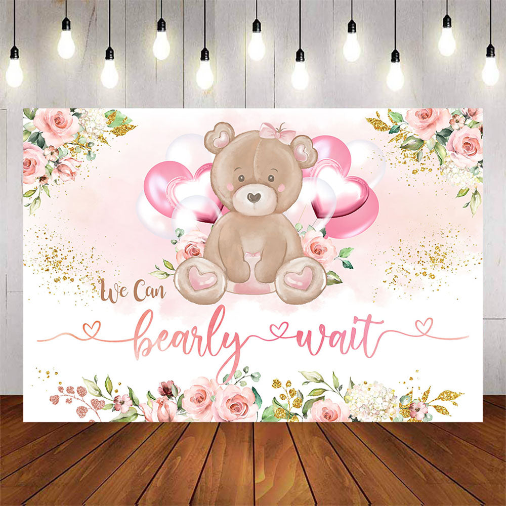 Mocsicka Little Bear and Flowers Baby Shower Backdrop-Mocsicka Party