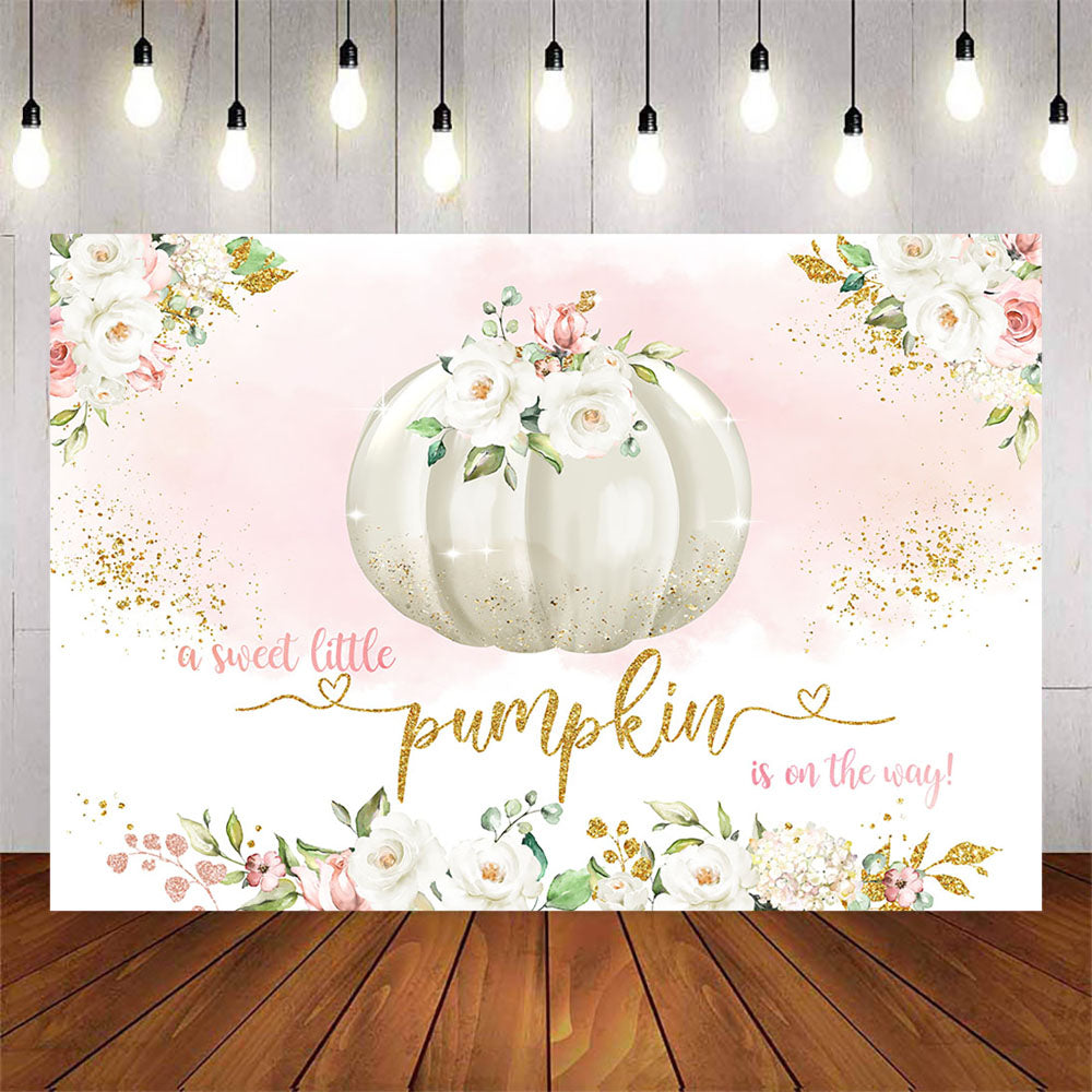 Mocsicka Little Pumpkin and Flowers Baby Shower Backdrop-Mocsicka Party