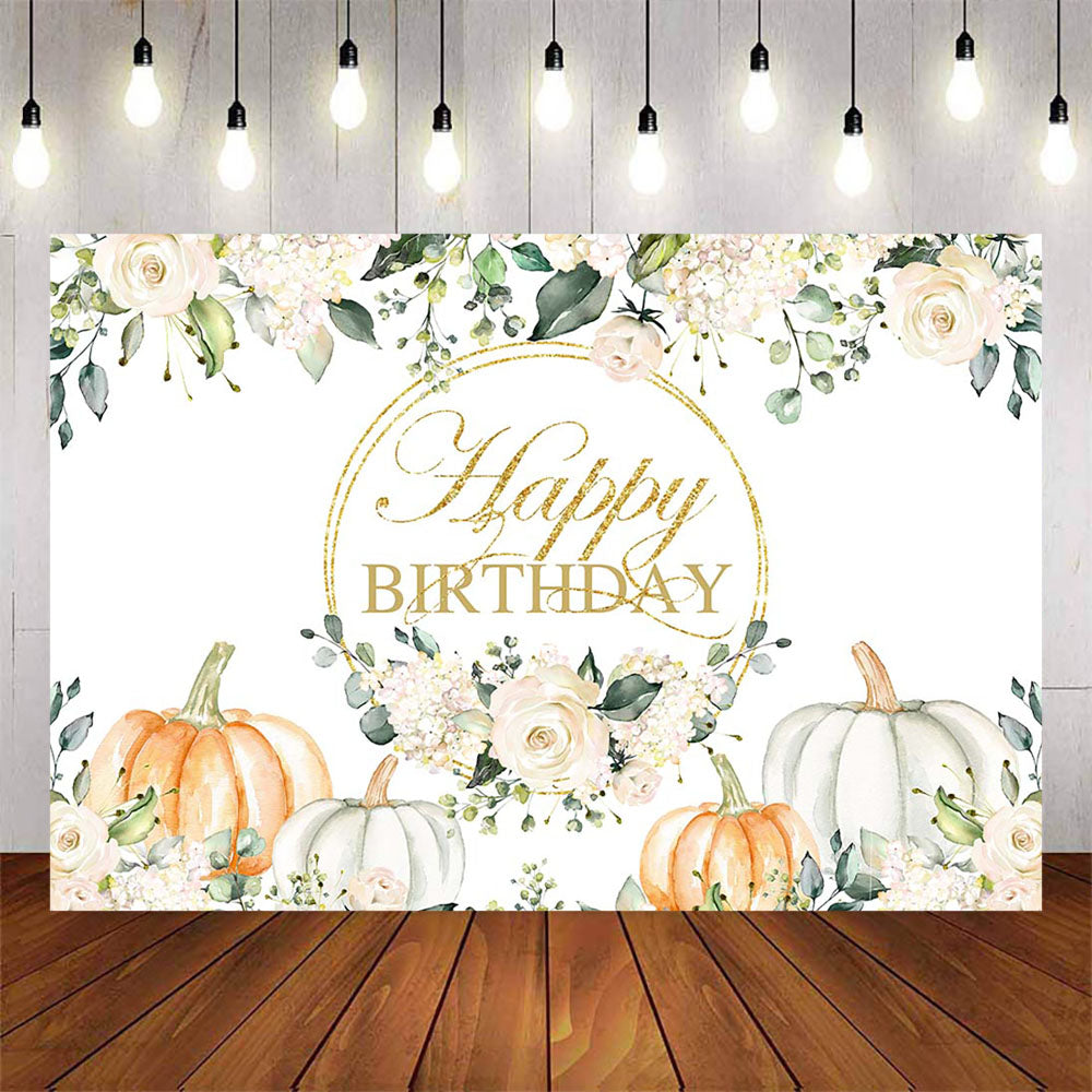 Mocsicka Little Pumpkin and Flowers Happy Birthday Backdrop-Mocsicka Party