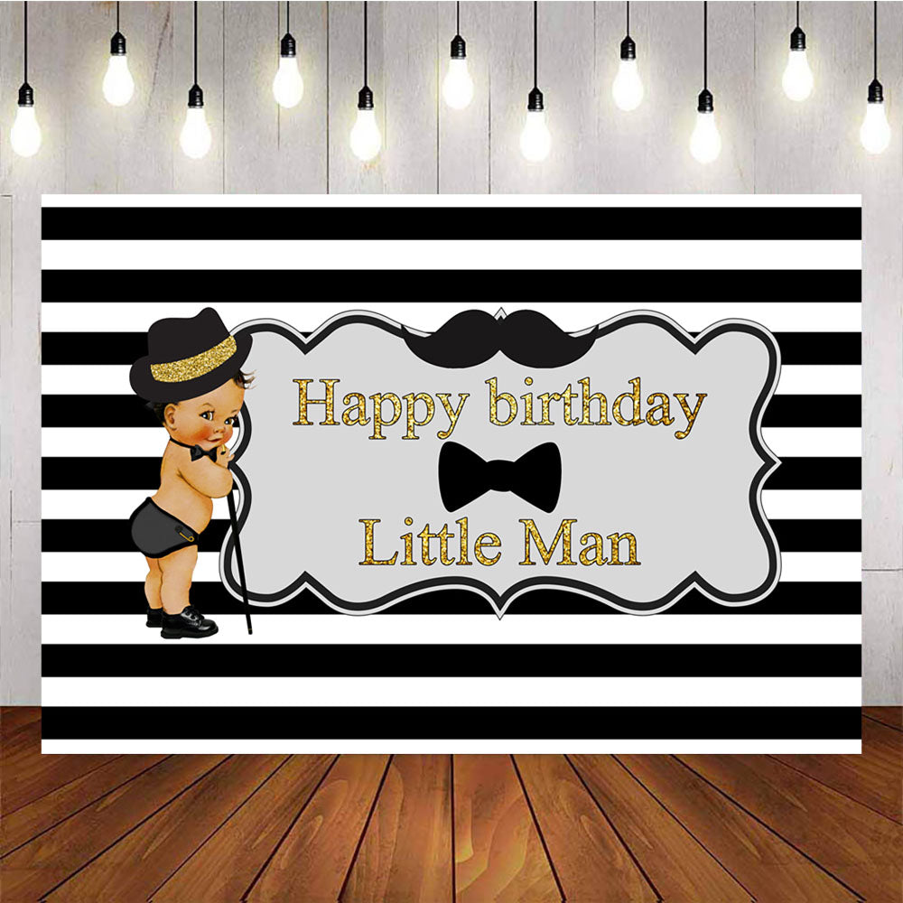 Mocsicka Happy Birthday Little Gentleman Backdrop Black Stripes Party Decor-Mocsicka Party