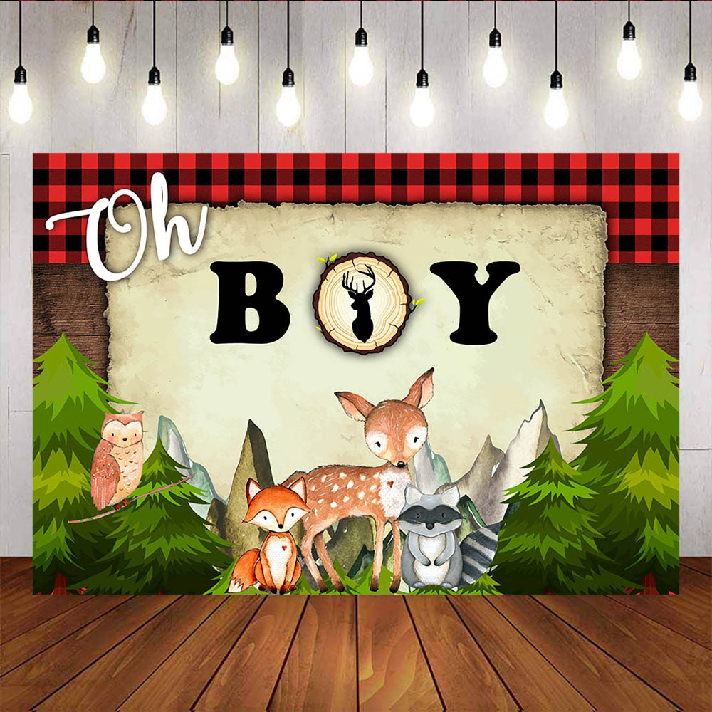 Mocsicka Oh Boy Baby Shower Backdrop Red plaid and Forest Party Decor-Mocsicka Party