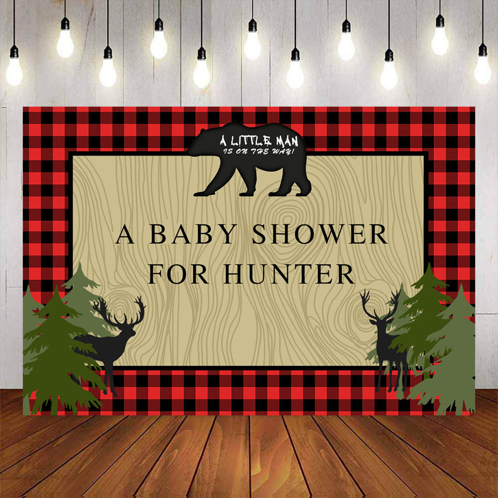 Mocsicka Lumberjack Red Plaid and Forest Baby Shower Decor Backdrops-Mocsicka Party
