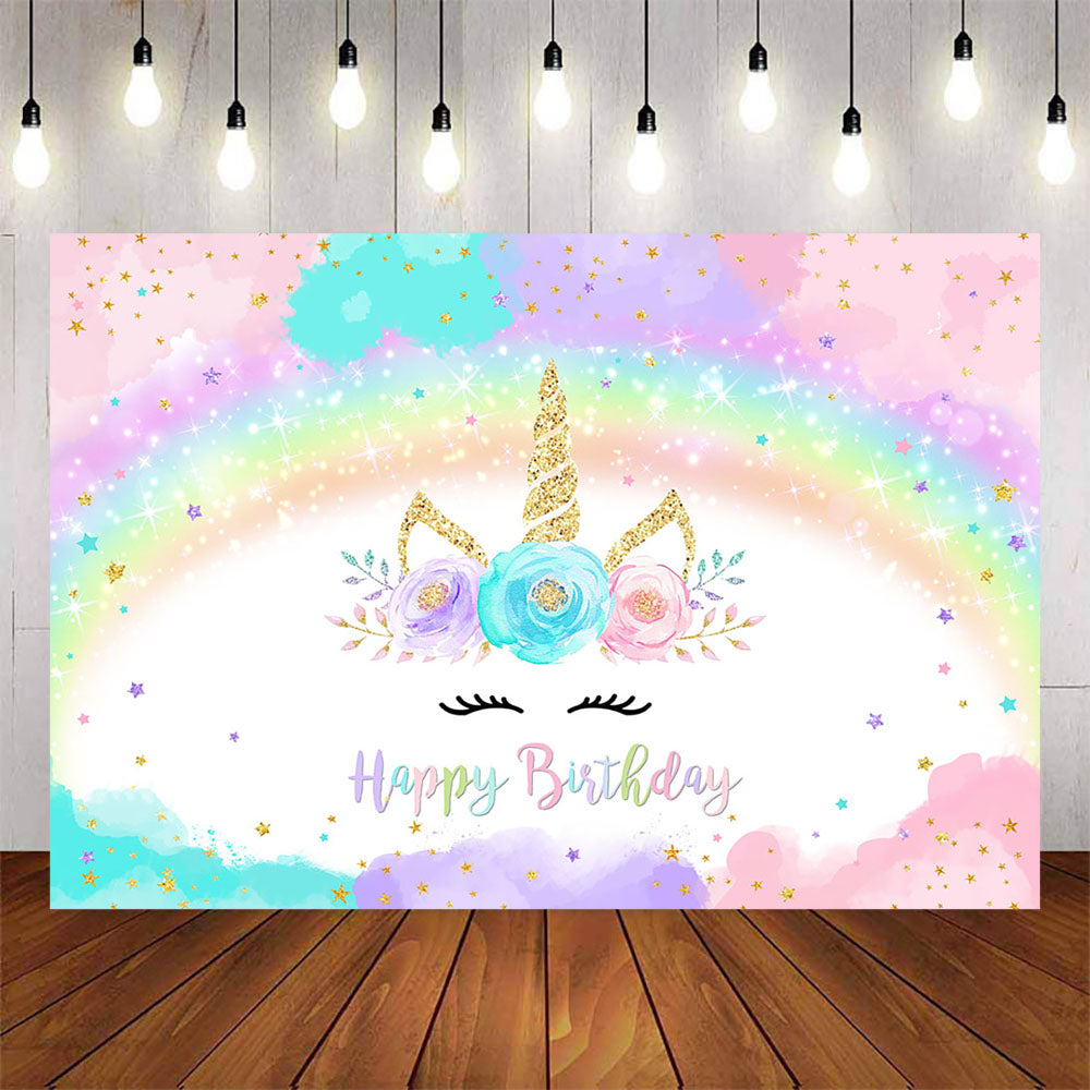 Mocsicka Golden Unicorn and Rainbow Happy Birthday Party Decor-Mocsicka Party