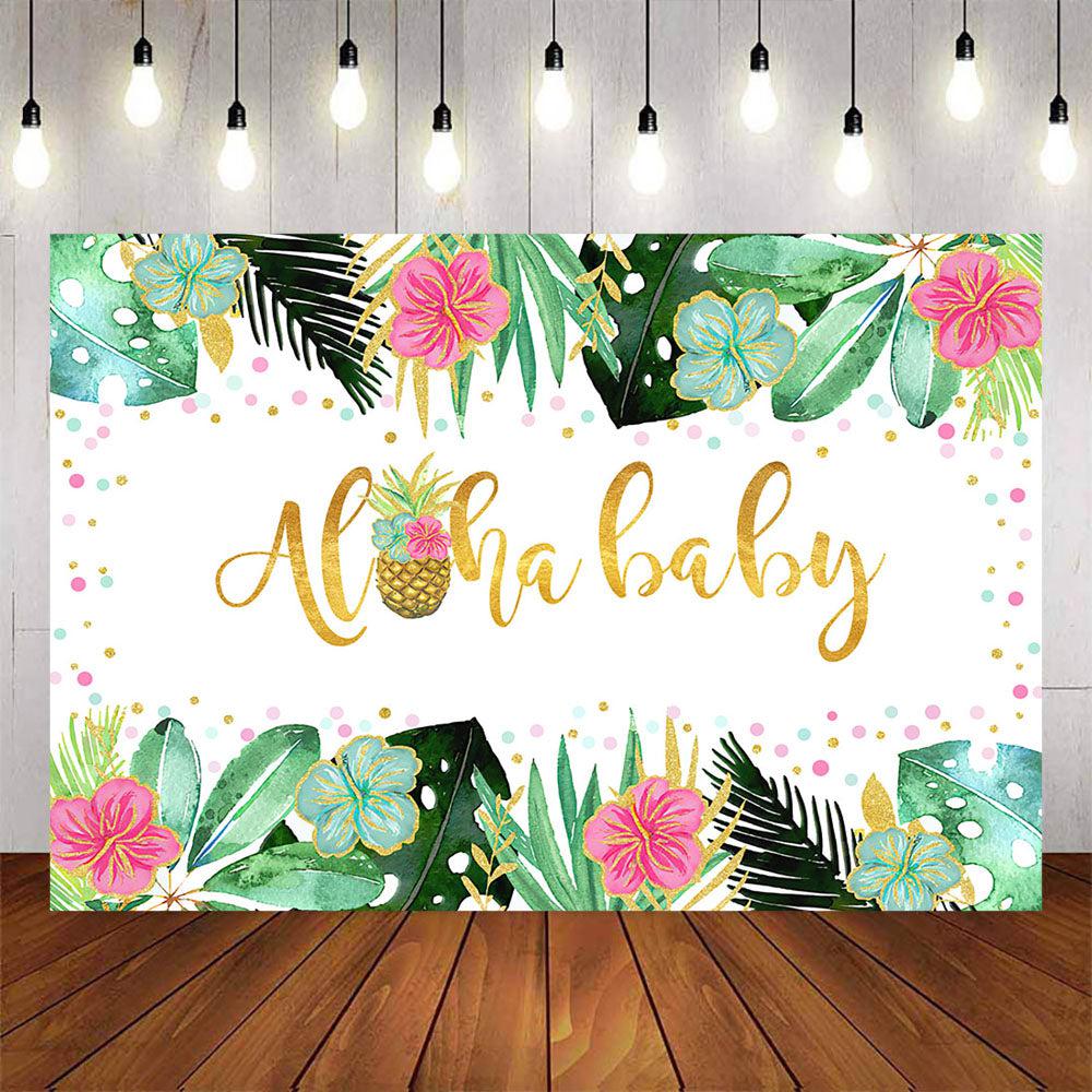 Mocsicka Plam Leaves Gold Dots Aloha Baby Shower Party Backdrop-Mocsicka Party