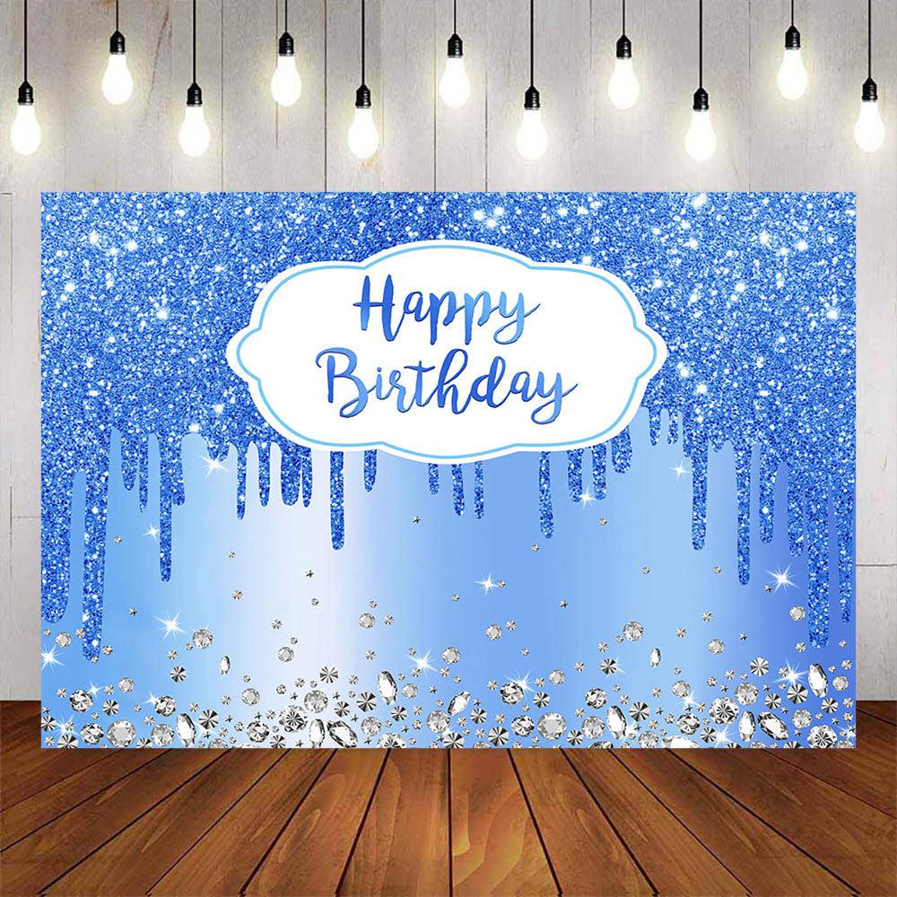 Mocsicka Blue Dots and Diamonds Happy Birthday Backdrop-Mocsicka Party