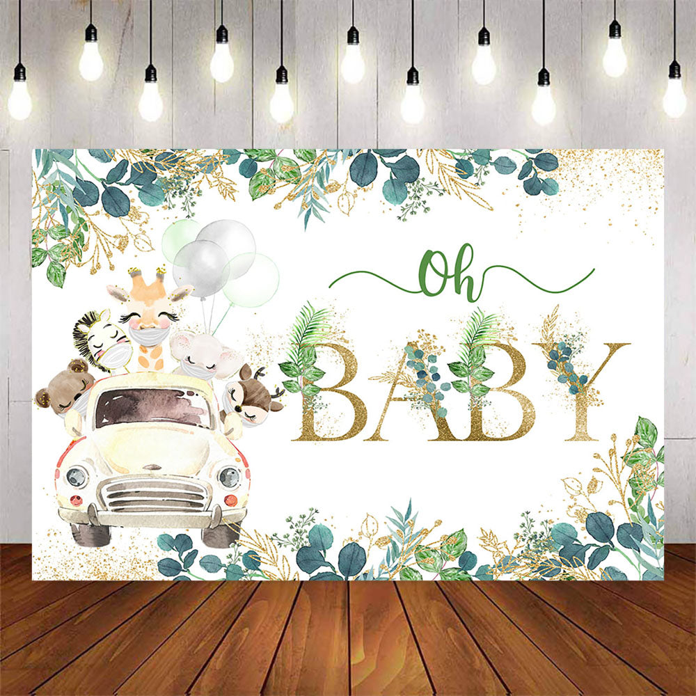 Mocsicka Animals Drive Car Oh Baby Shower Party Backdrop-Mocsicka Party
