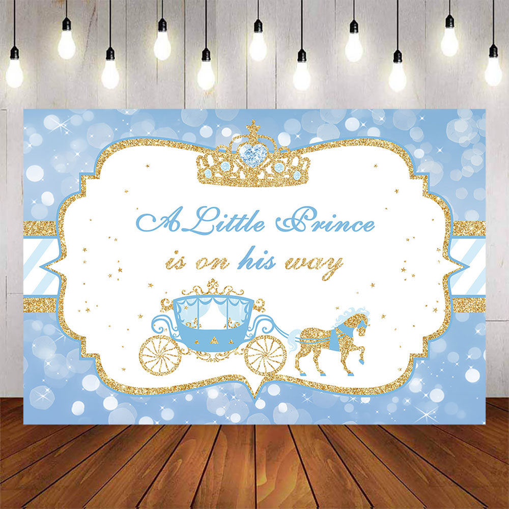 Mocsicka Blue and Gold Carriage Little Prince Baby Shower Backdrop-Mocsicka Party