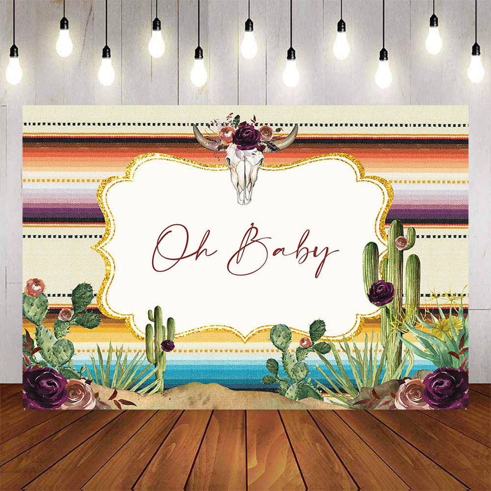 Mocsicka Cactus and Purple Flowers Oh Baby Shower Background-Mocsicka Party