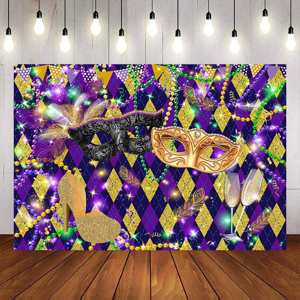 Mocsicka Masquerade Gold and Black Mask Photo Backdrop-Mocsicka Party