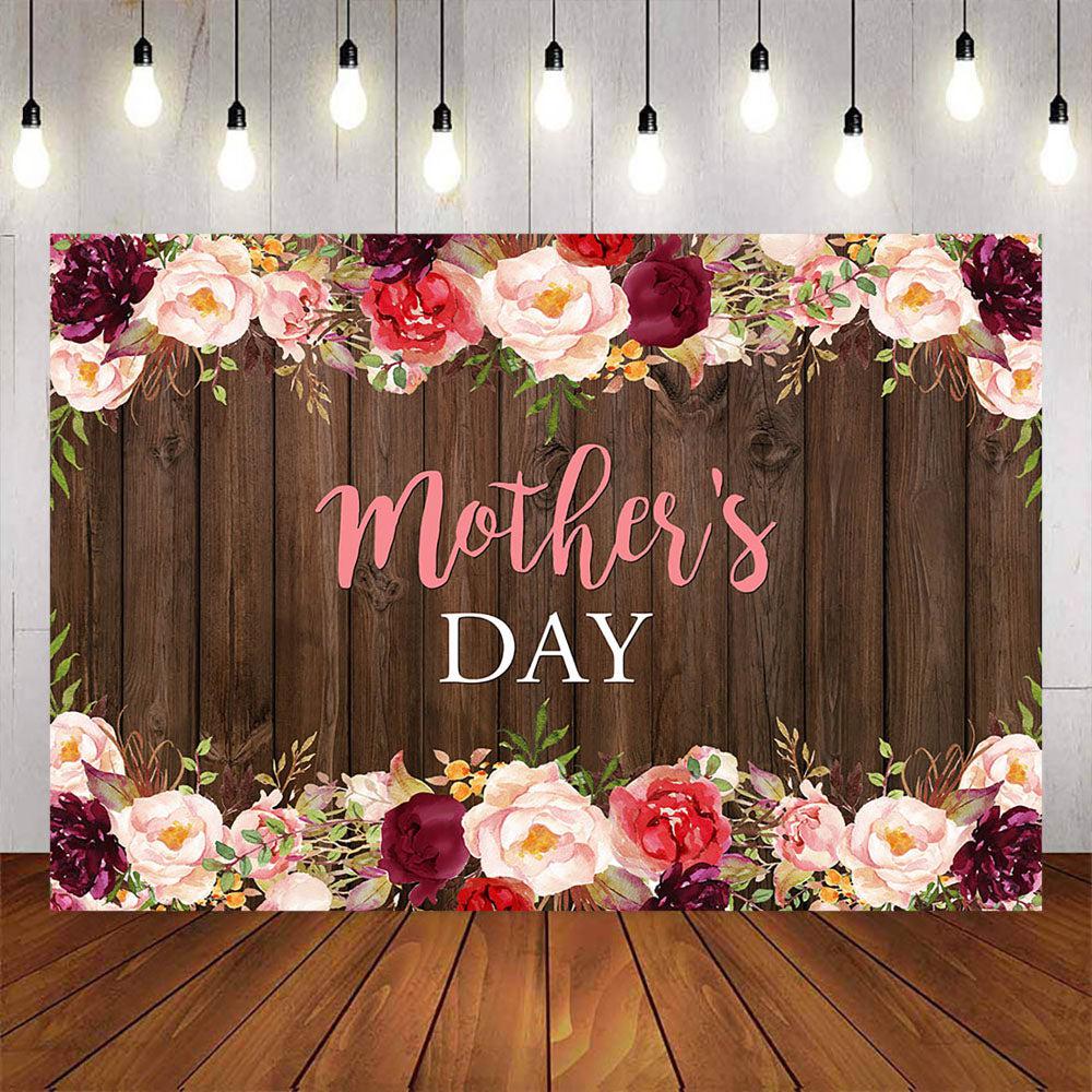 Mocsicka Spring Floral and Wooden Board Happy Mother's Day Backdrop-Mocsicka Party