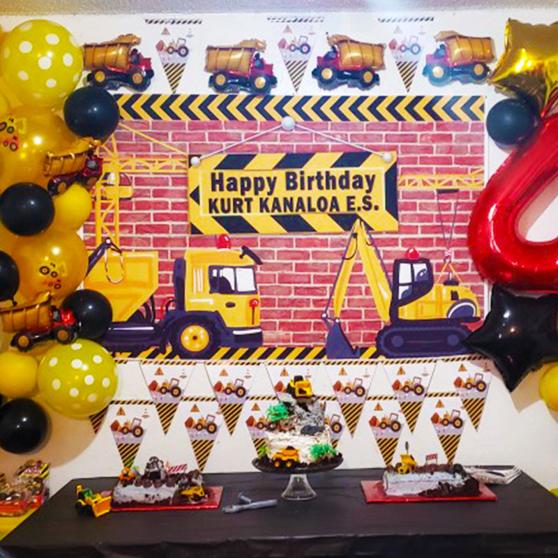 Mocsicka Construction Birthday Party Supplies Dump Truck Custom Backdrop-Mocsicka Party