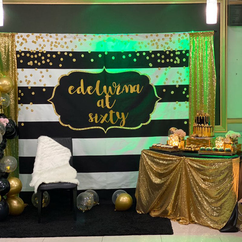 Mocsicka Black and White Stripes Birthday Party Backdrop Gold Dots Background-Mocsicka Party