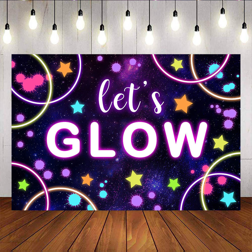 Glow in The Dark Party Backdrop, Lets Glow Backdrop, Neon Glow Banner for  Let Glow in The Dark Party Decorations, Glow Neon Theme Birthday Party