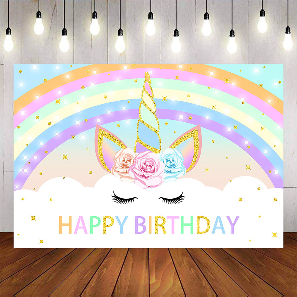 Mocsicka Flowers Unicorn Happy Birthday Party Decor Rainbow and Little Stars Backdrops-Mocsicka Party