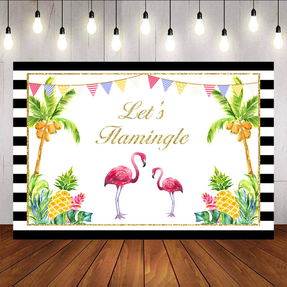 Mocsicka Flamingo Backdrop Summer Tropical Palms Tree Pineapple Birthday Party Props-Mocsicka Party