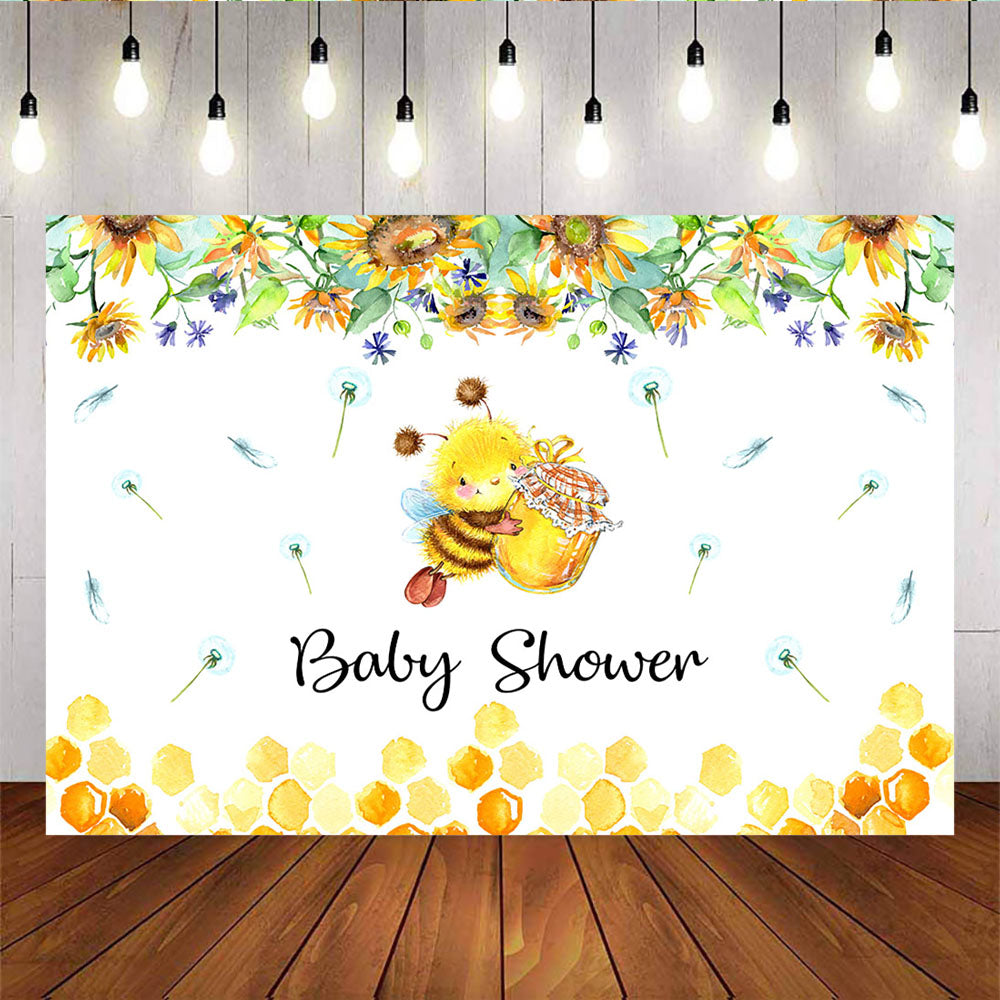 Mocsicka Spring Folral Photo Banners Hard Working Bee Baby Shower Backdrop-Mocsicka Party