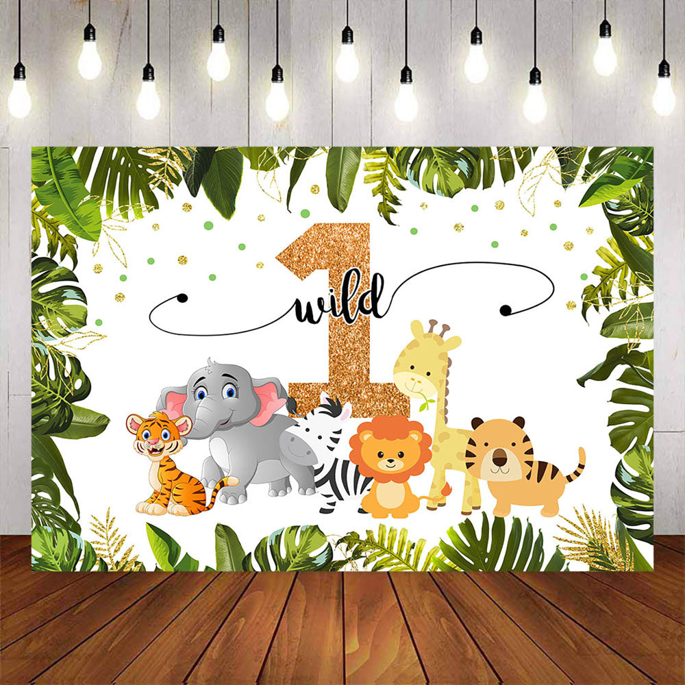 Mocsicka Jungle Animals Happy 1st Birthday Backdrop-Mocsicka Party