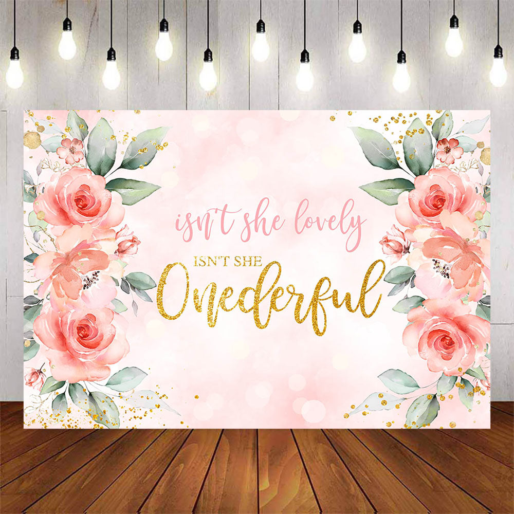 Mocsicka Pink Flowers Onederful Happy Birthday Backdrop-Mocsicka Party