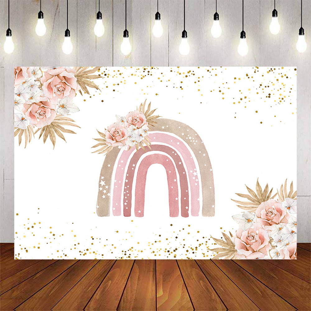Mocsicka Boho Rainbow and Flowers Birthday backdrop-Mocsicka Party