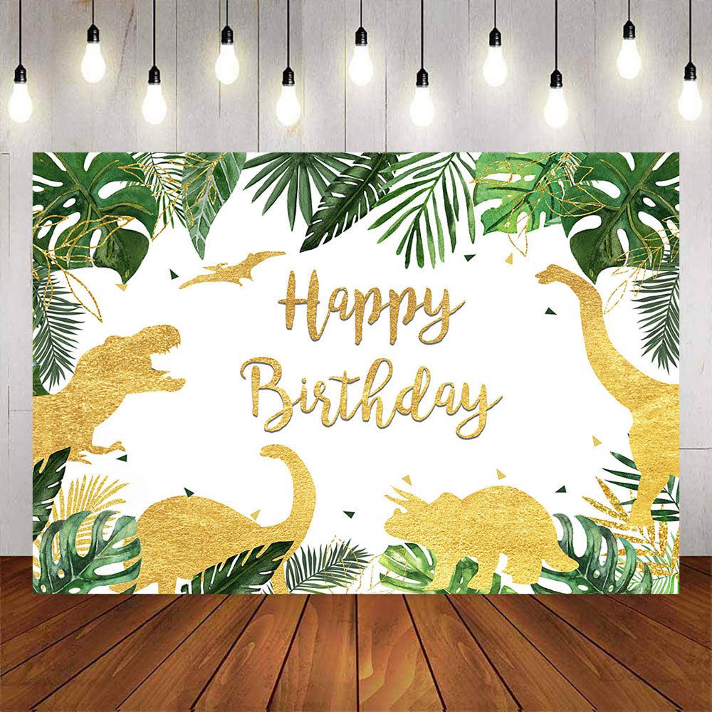 Mocsicka Golden Dinosaur Plam Leaves Birthday Backdrop-Mocsicka Party