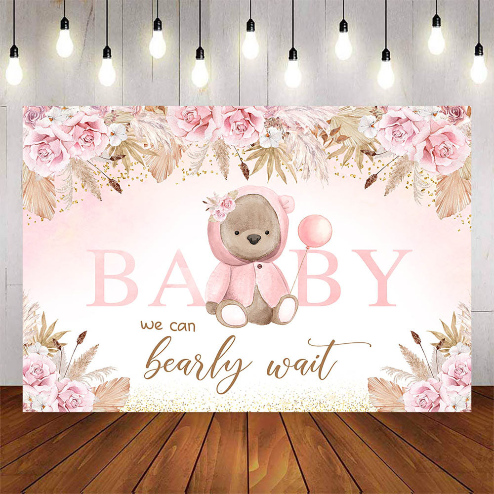 Mocsicka We can Bearly Wait Little Pink Bear Baby Shower Backdrop-Mocsicka Party