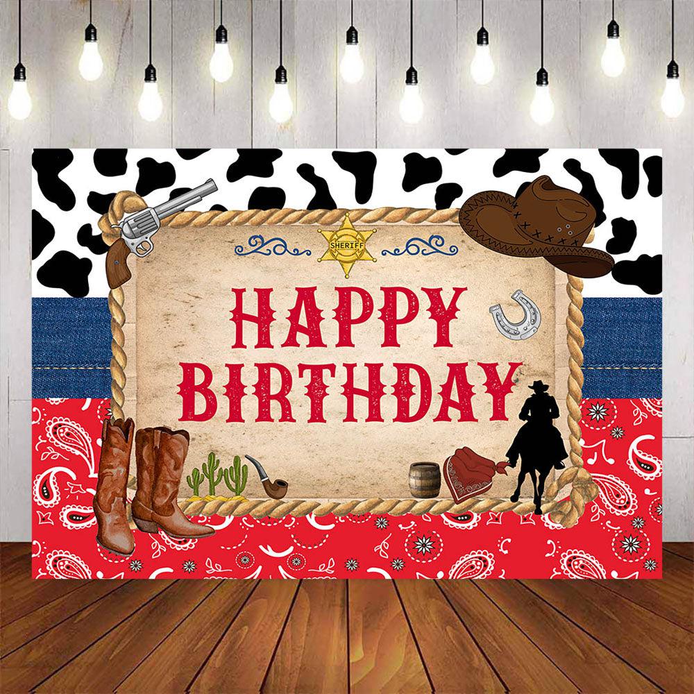 Mocsicka Western Cowboy and Booties Happy Birthday Backdrop-Mocsicka Party