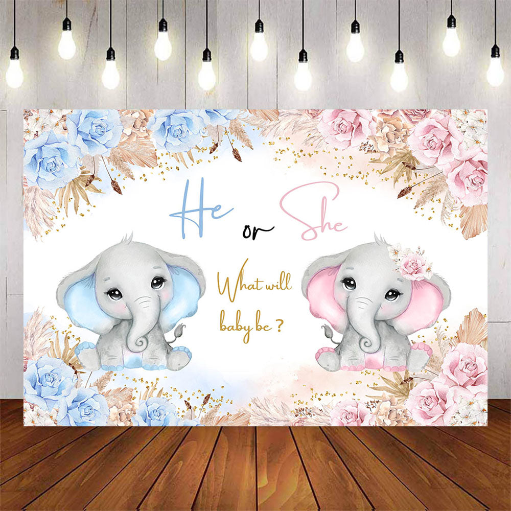 Mocsicka He or She Little Elephant Gender Reveal Backdrop-Mocsicka Party