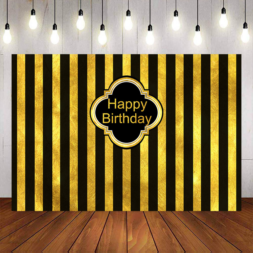 Mocsicka Retro Black Gold Stripes Happy Birthday Party Decoration Props-Mocsicka Party