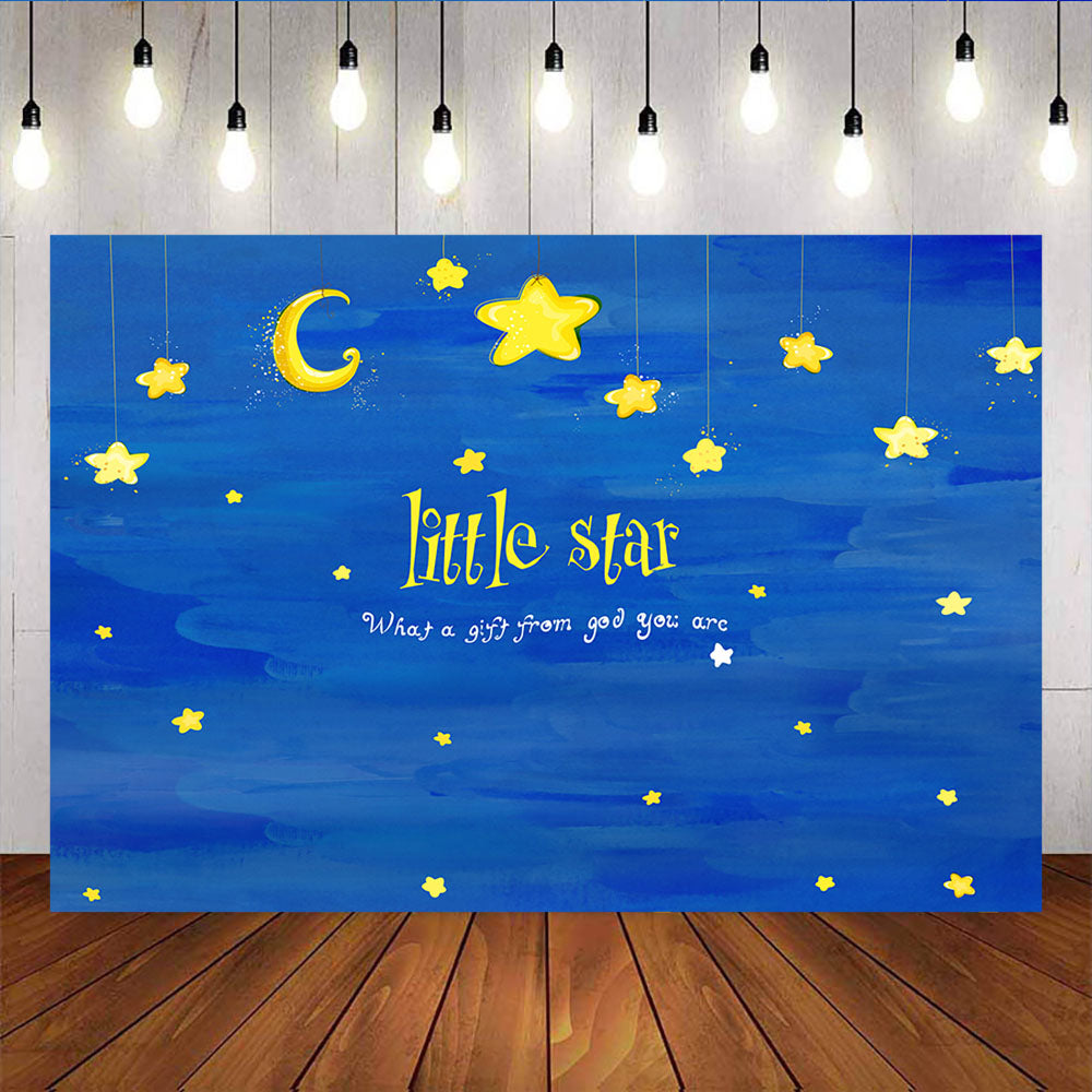 Mocsicka Twinkle Little Stars and Moon Backdrop Blue Baby Shower Background-Mocsicka Party
