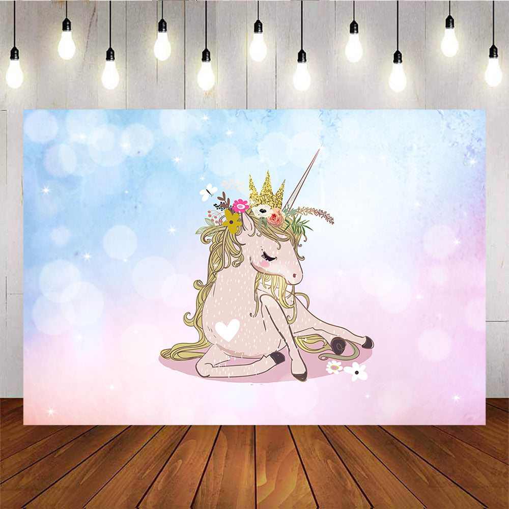 Mocsicka Unicorn Theme Happy Birthday Backdrop Pink Blue Custom Newborn Background-Mocsicka Party