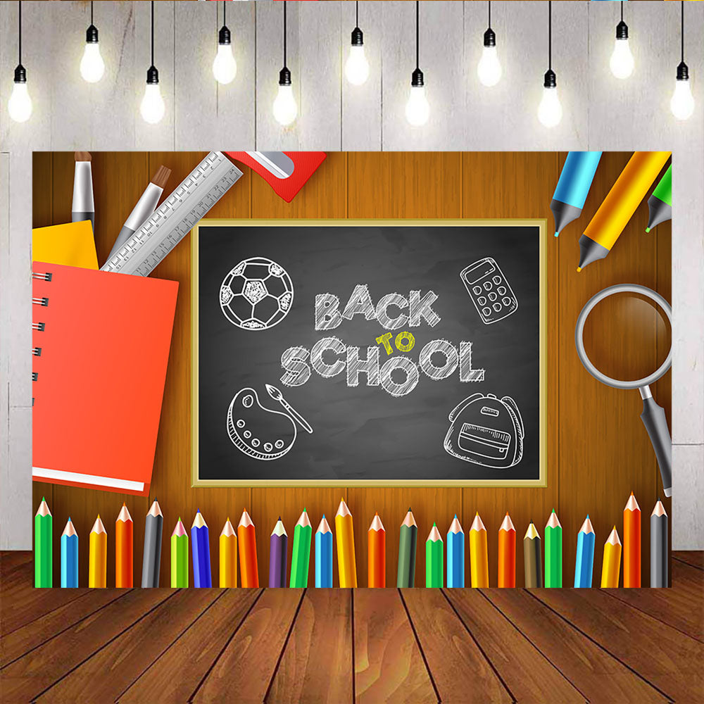 Mosciaka Chalk Back to School Backdrop Watercolor Pen and Magnifying Glass Background-Mocsicka Party