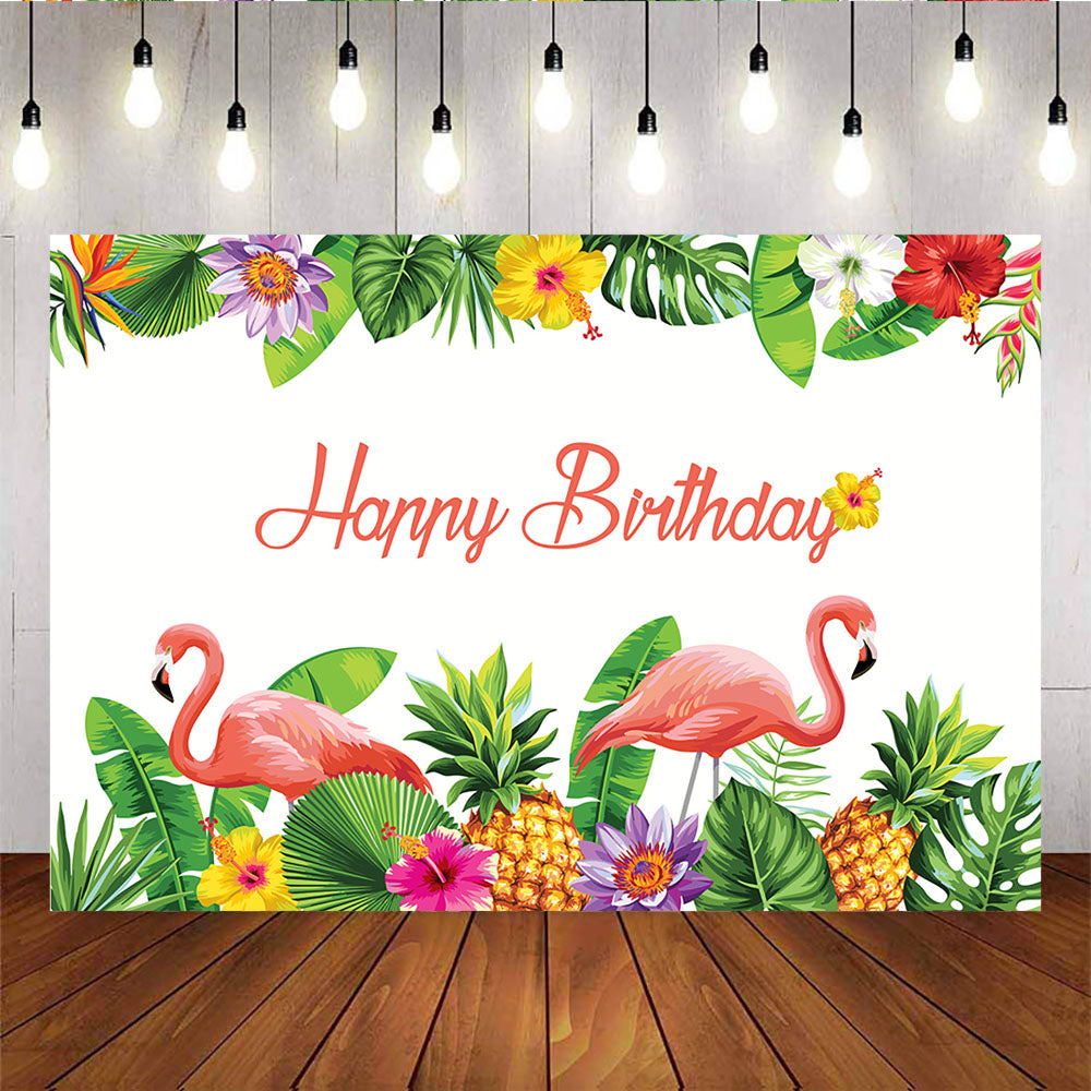 Mocsicka Flamingo Birthday Back Drops Summer Tropical Floral Leaves Photo Backdrop-Mocsicka Party