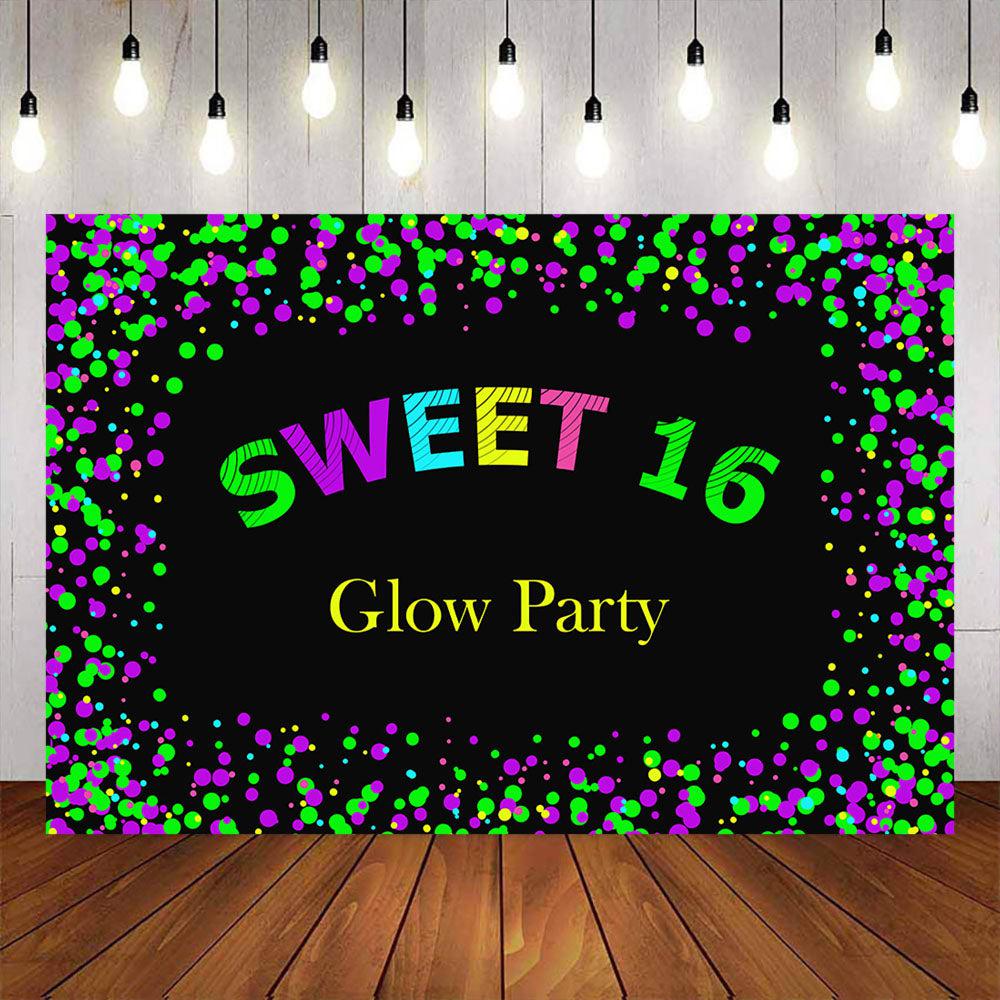 Mocsicka Let's Glow Party Sweet 16 Colorful Dots Happy 16th Birthday Back Drops-Mocsicka Party