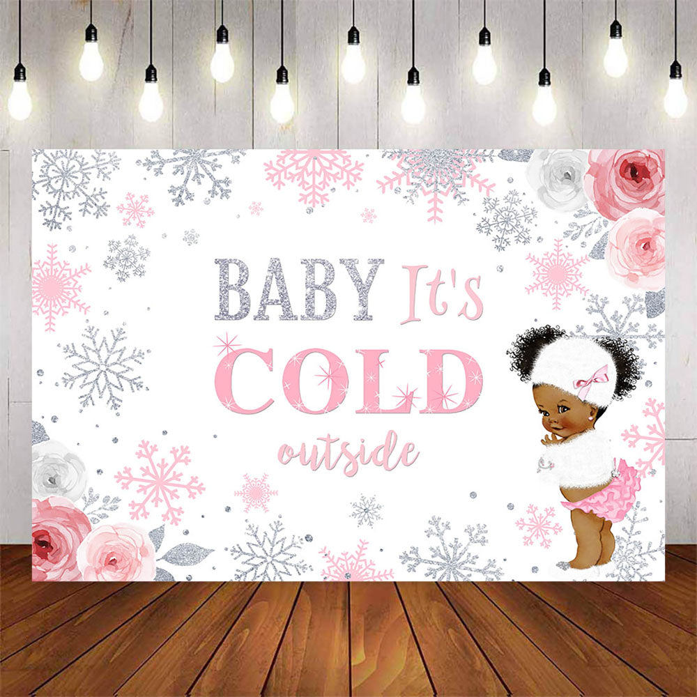 Mocsicka Baby It's Cold Outside Pink Girl Baby Shower Backdrop