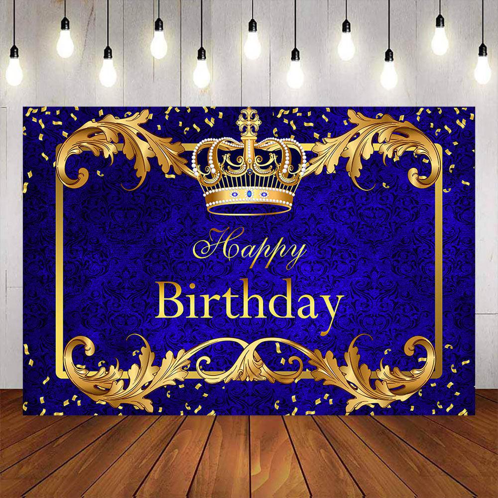 Mocsicka Golden Crown and Ribbon Happy Birthday Party Backdrop