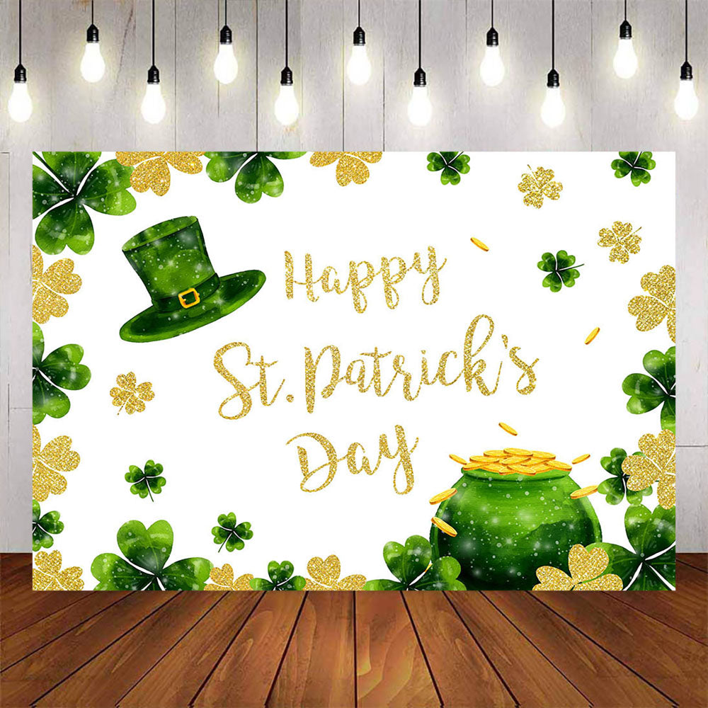Mocsicka Happy St.Patrick's Day Golden Coins and Four Leaf Clover Backdrop-Mocsicka Party