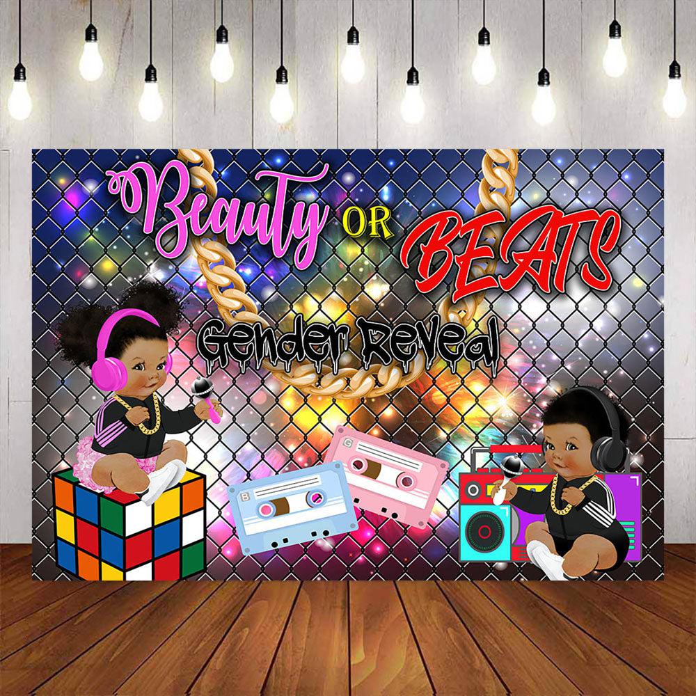 Mocsicka Baeuty or Beats Gender Reveal Baby Shower Backdrop-Mocsicka Party