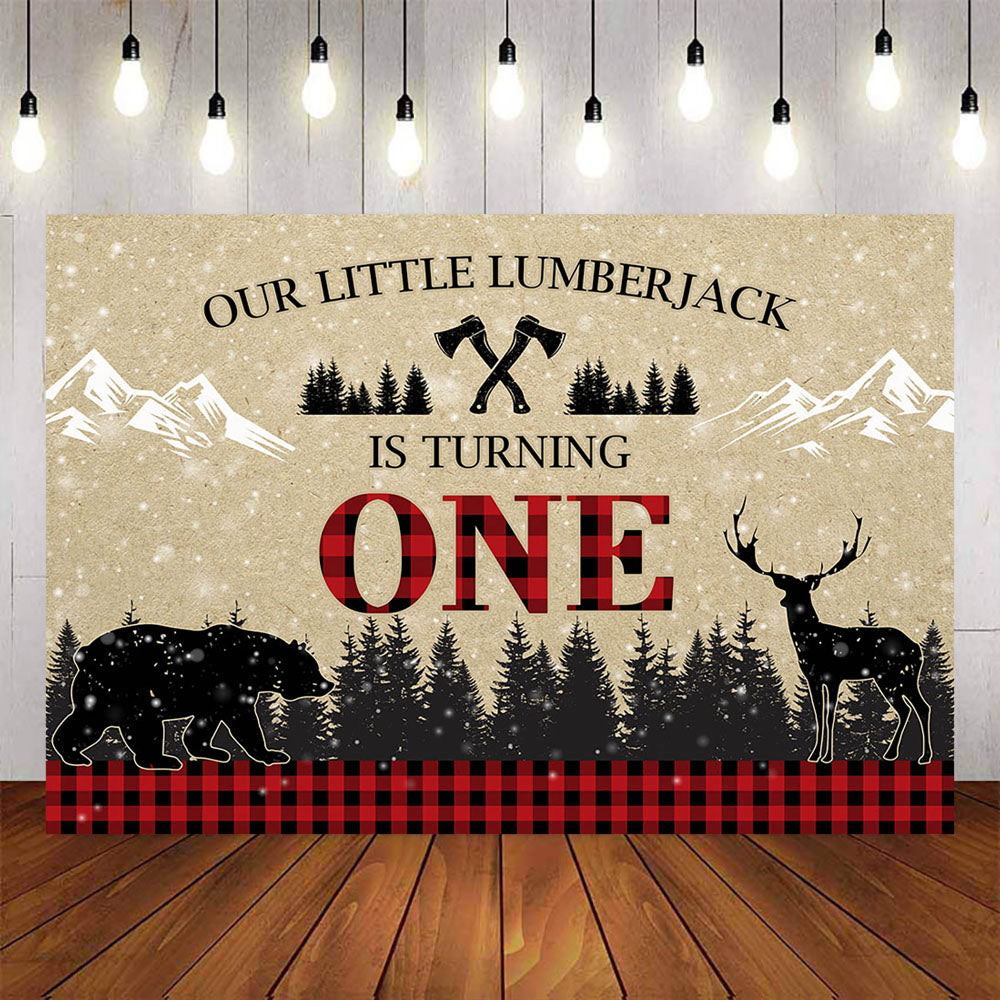 Mocsicka Our Little Lumberjack is Turning One Birthday Backdrop-Mocsicka Party