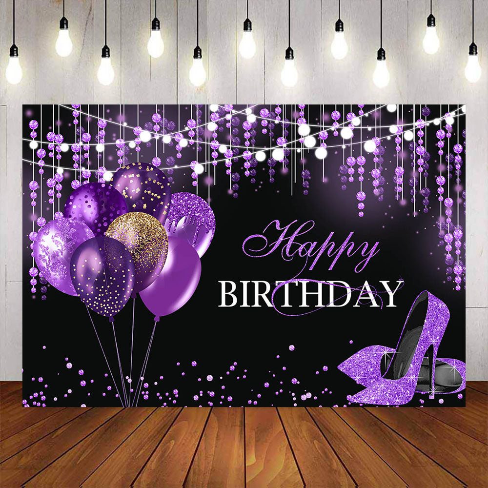 Mocsicka Purple Balloon Diamonds and High Heel Birthday Backdrop-Mocsicka Party