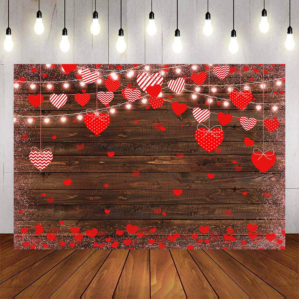 Mocsicka Red Love and Wooden Floor Valentine's Day Backdrop-Mocsicka Party