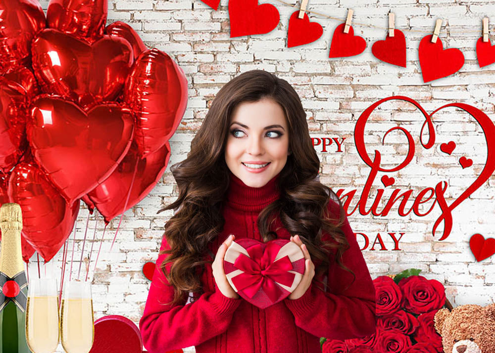 Mocsicka Happy Valentine's Day Red Rose Photo Backdrop-Mocsicka Party