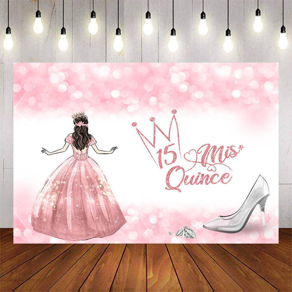Mocsicka Quinceanera Pink Dress Happy Birthday Backdrop-Mocsicka Party