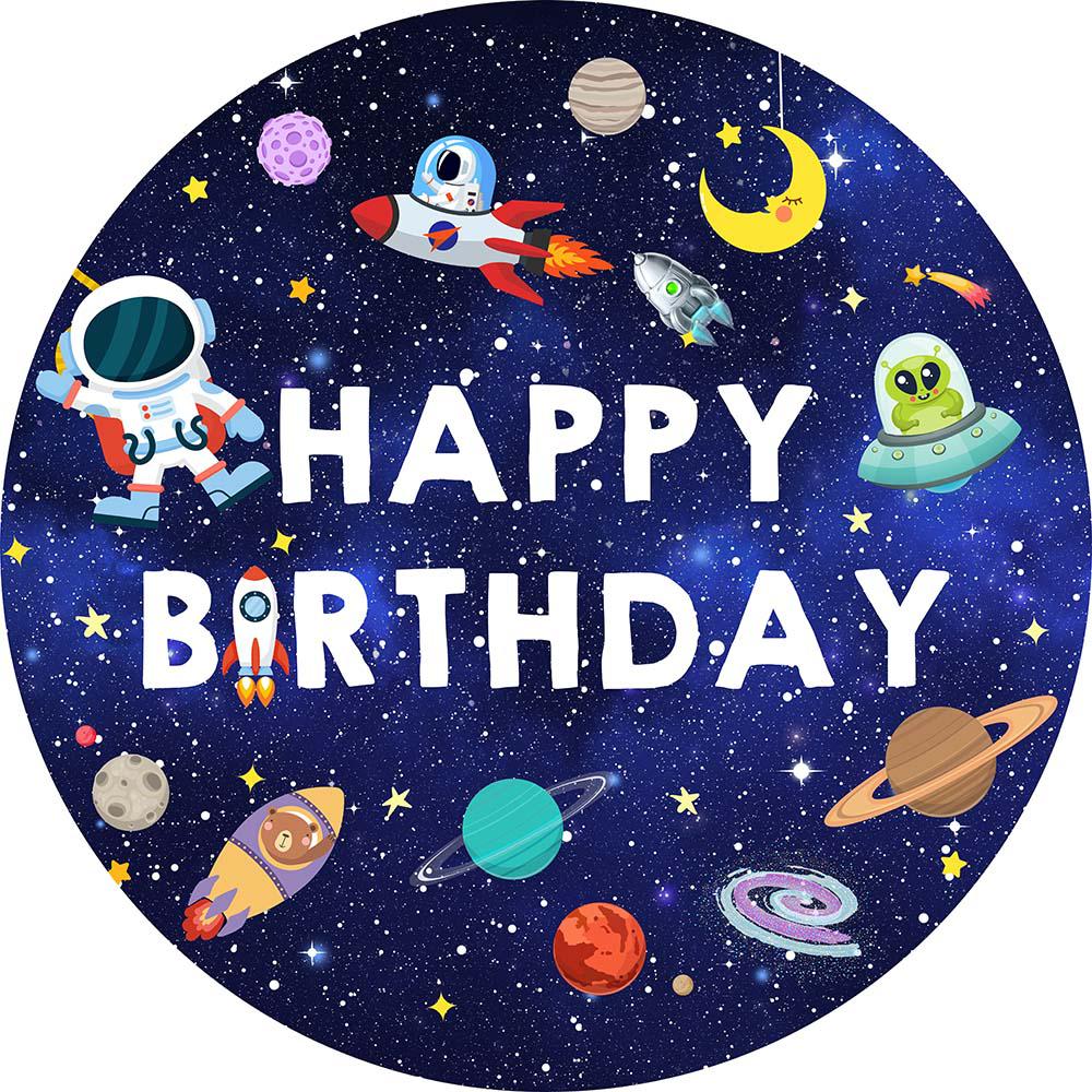 Mocsicka Space Astronaut Happy Birthday Round Cover