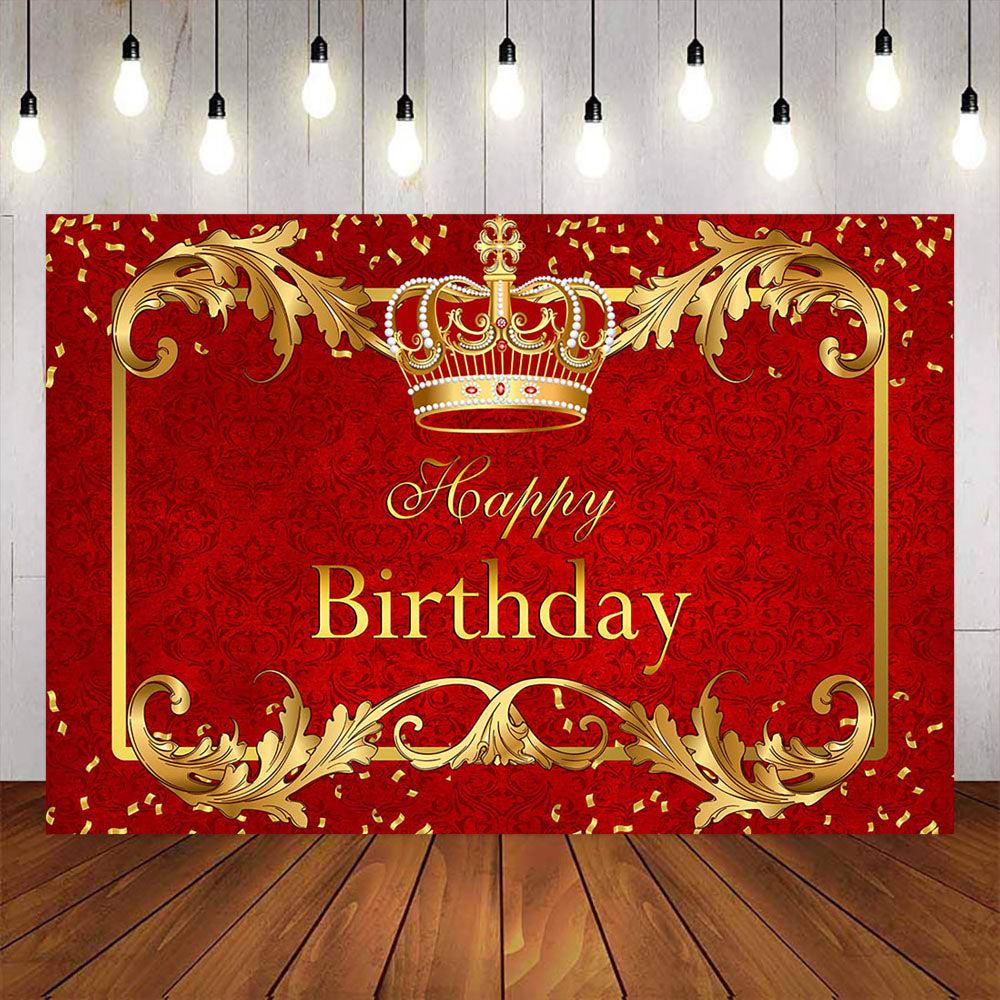Mocsicka Red and Gold Crown Happy Birthday Backdrop-Mocsicka Party