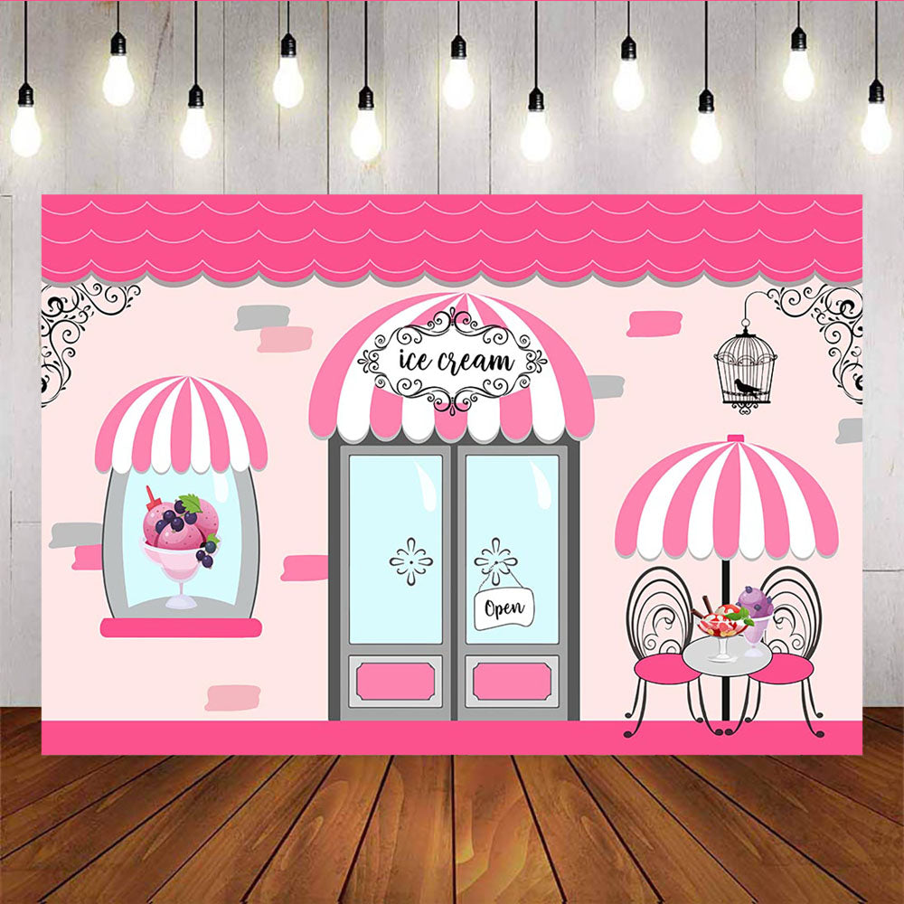 Mocsicka Ice Cream Shop Open Backdrop Happy Birthday Party Decor-Mocsicka Party